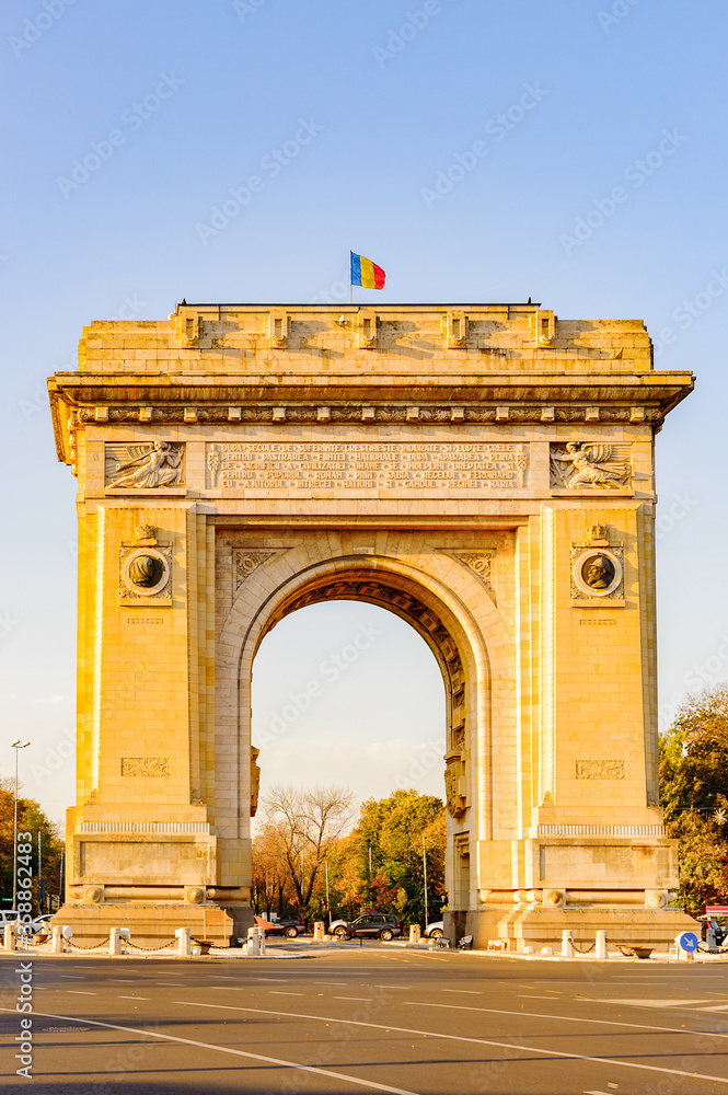 Arcul de Triumf, a triumphal arch, the northern part of Bucharest, on the Kiseleff Road