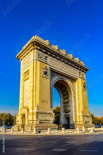 It's Arcul de Triumf, a triumphal arch, the northern part of Bucharest, on the Kiseleff Road © Anton Ivanov Photo