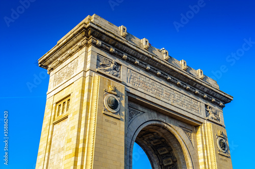 It's Arcul de Triumf, a triumphal arch, the northern part of Bucharest, on the Kiseleff Road