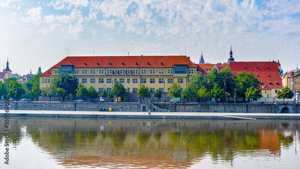 It's Building on the bank of the river Vltava, Czech Republic