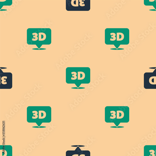 Green and black Speech bubble with text 3D icon isolated seamless pattern on beige background.  Vector Illustration