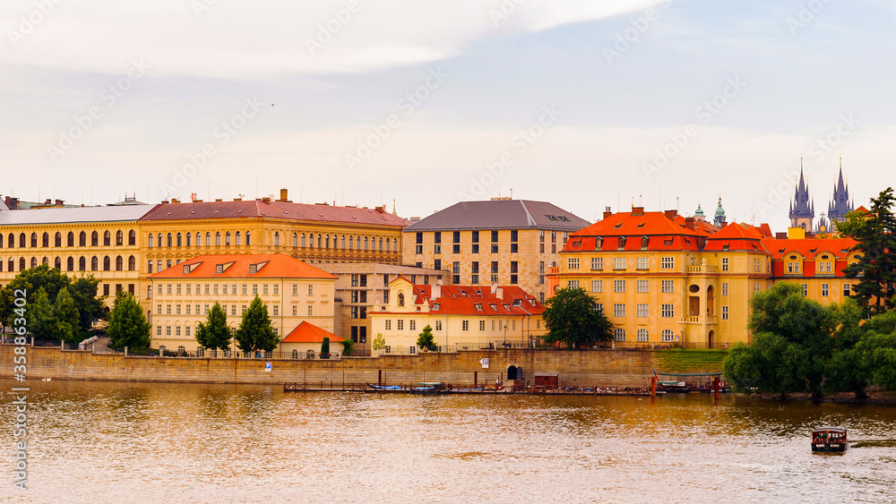 Beautiful famous architecture of Prague on the sunset