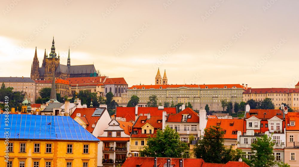 Fototapeta premium Cityscape of Prague during the sunset
