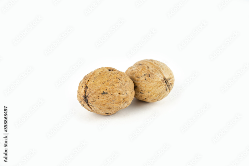two big walnuts isolated on white background two big walnuts isolated on white background