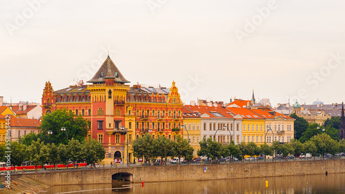 Beautiful famous architecture of Prague on the sunset