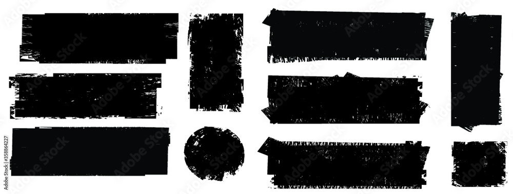Grunge Paint Roller . Vector brush Stroke . Distressed banner . Black stripes isolated. paintbrush collection . Modern Textured shape . Dry border in Black . Bulge lines