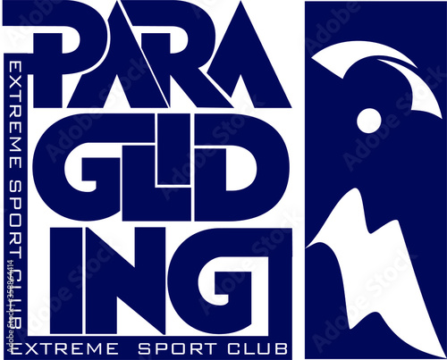Paragliding logo design. Hand drawn lettering illustration. Made for extreme sport events, production. Good as t-shirt print, sticker.