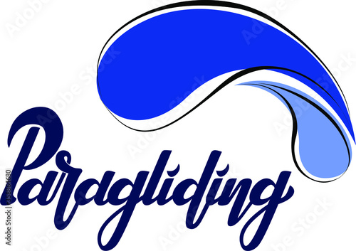 Paragliding logo design. Hand drawn lettering illustration. Made for extreme sport events, production. Good as t-shirt print, sticker.