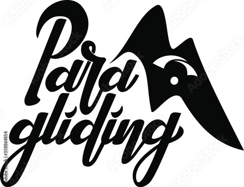 Paragliding logo design. Hand drawn lettering illustration. Made for extreme sport events, production. Good as t-shirt print, sticker.