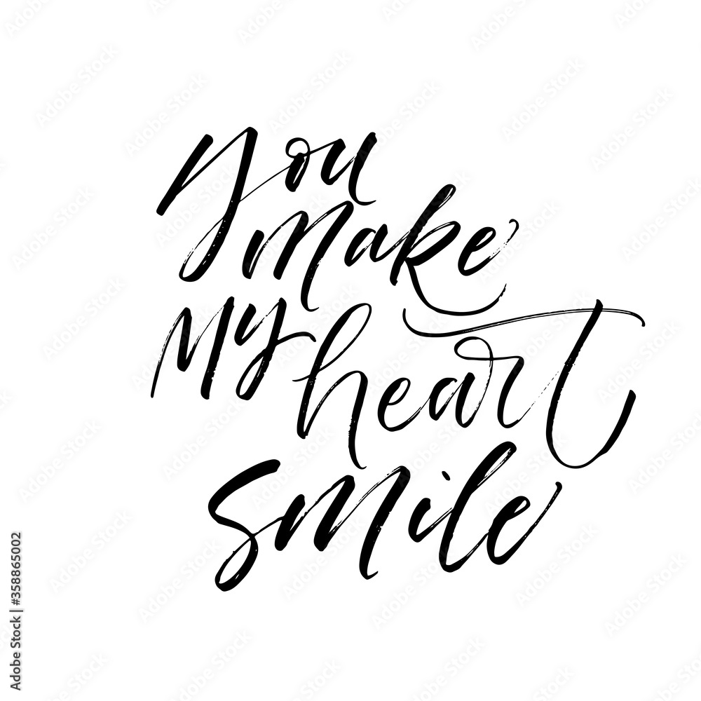You make my heart smile card. Modern vector brush calligraphy. Ink illustration with hand-drawn lettering. You make my heart smile card. Modern vector brush calligraphy. Ink illustration with hand-drawn lettering.