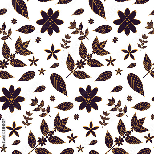 seamless pattern of coffee and cocoa bean leaves. the linear style of illustration. coffee