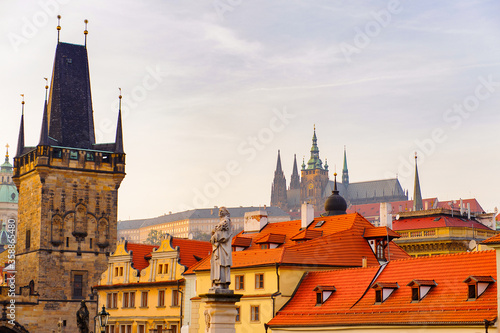 Wallpaper Mural Tower of the Charles Bridge,and the Prague castle in Prague, Czech Republic. Torontodigital.ca