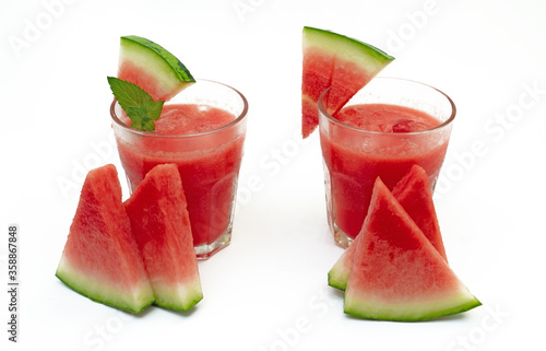 cocktail with watermelon and mint on the white background