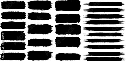 Grunge Paint Roller . Vector brush Stroke . Distressed banner . Black stripes isolated. paintbrush collection . Modern Textured shape . Dry border in Black . Bulge lines