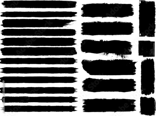 Grunge Paint Roller . Vector brush Stroke . Distressed banner . Black stripes isolated. paintbrush collection . Modern Textured shape . Dry border in Black . Bulge lines