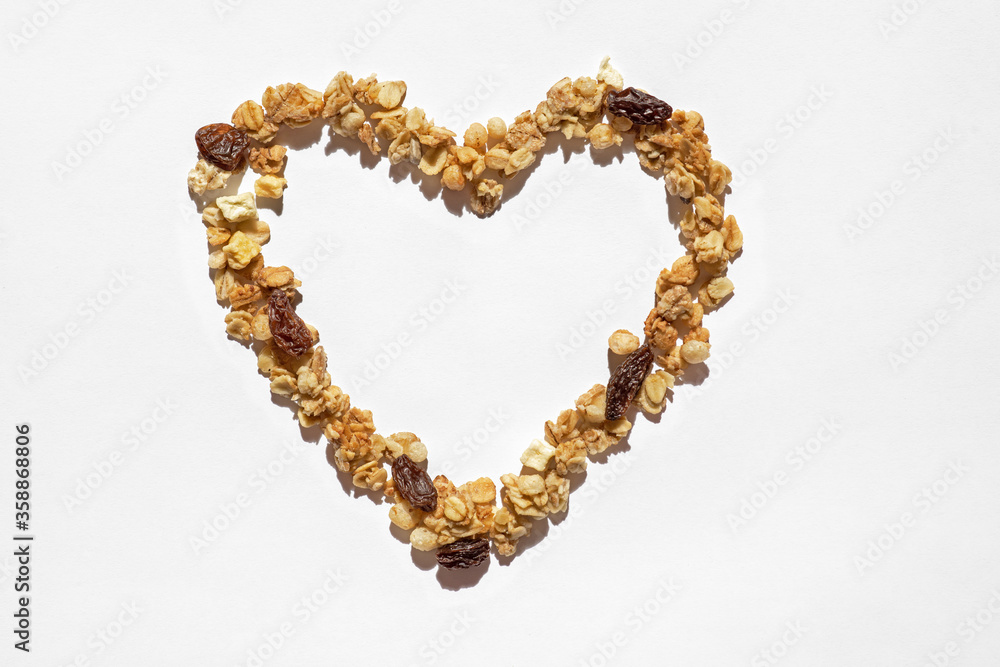 muesli heart on a white background muesli heart on a white background