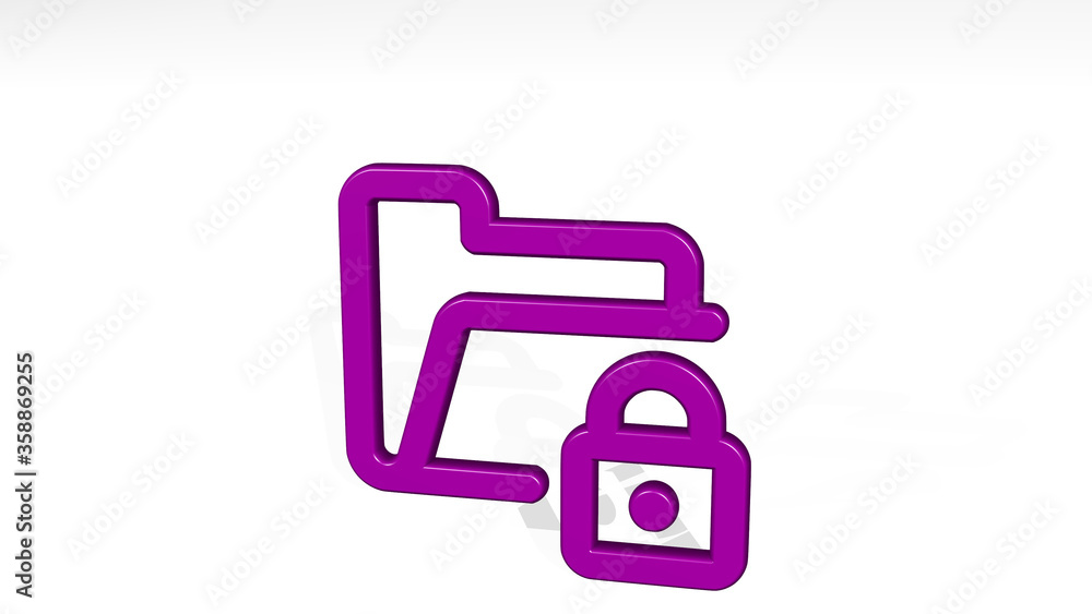 FOLDER LOCK from a perspective on the wall. A thick sculpture made of metallic materials of 3D rendering. key and office FOLDER LOCK from a perspective on the wall. A thick sculpture made of metallic materials of 3D rendering. key and office