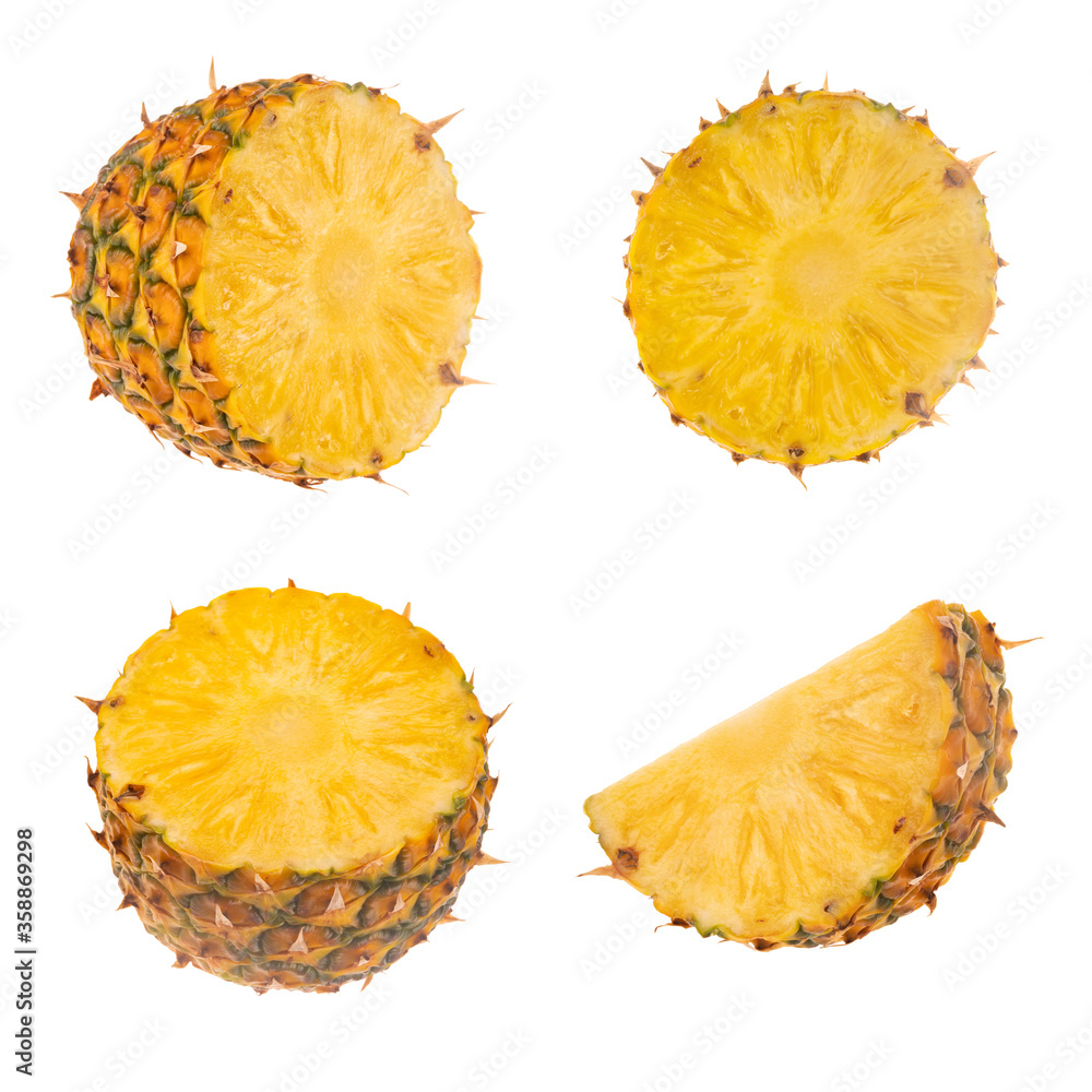 set of slices of pineaaple isolated on white set of slices of pineaaple isolated on white