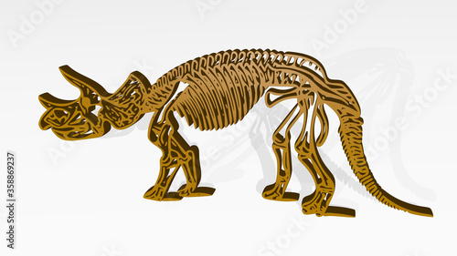 dinosaur made by 3D illustration of a shiny metallic sculpture on a wall with light background. creature and design © Ali