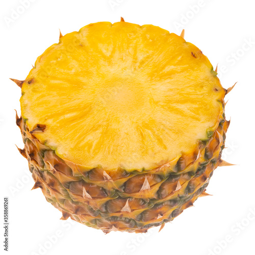 single fresh half of pineapple isolated on white background