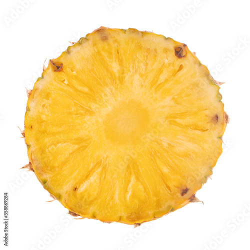 single fresh half of pineapple isolated on white background