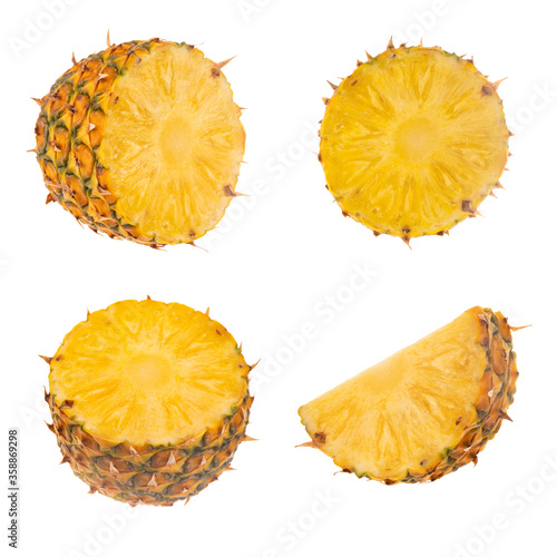 set of slices of pineaaple isolated on white
