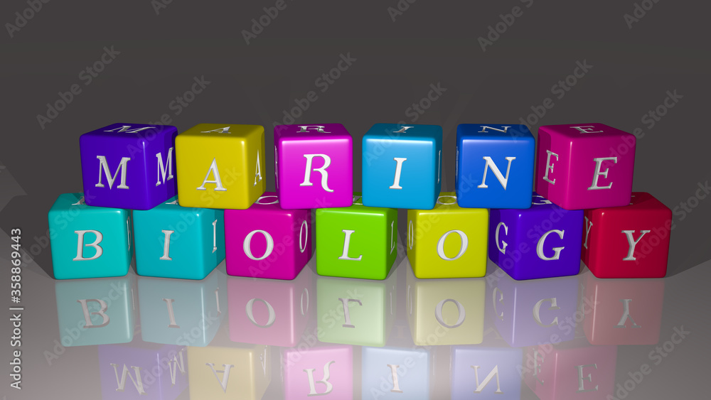 MARINE BIOLOGY combined by dice letters and color crossing for the related meanings of the concept MARINE BIOLOGY combined by dice letters and color crossing for the related meanings of the concept