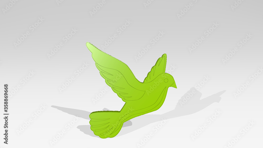 BIRD made by 3D illustration of a shiny metallic sculpture on a wall with light background. blue and design BIRD made by 3D illustration of a shiny metallic sculpture on a wall with light background. blue and design