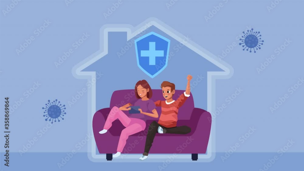 young lovers couple in livingroom stay at home campaign young lovers couple in livingroom stay at home campaign