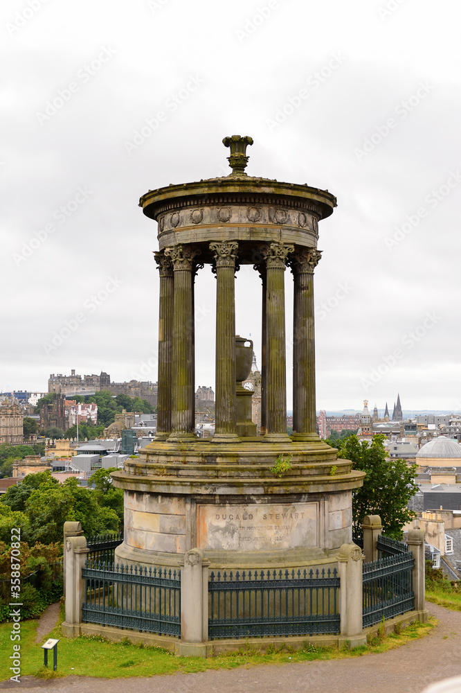 Dugald Stewart Monument, Calton Hill, Edinburgh, Scotland. Old Town and New Town are a UNESCO World Heritage Site