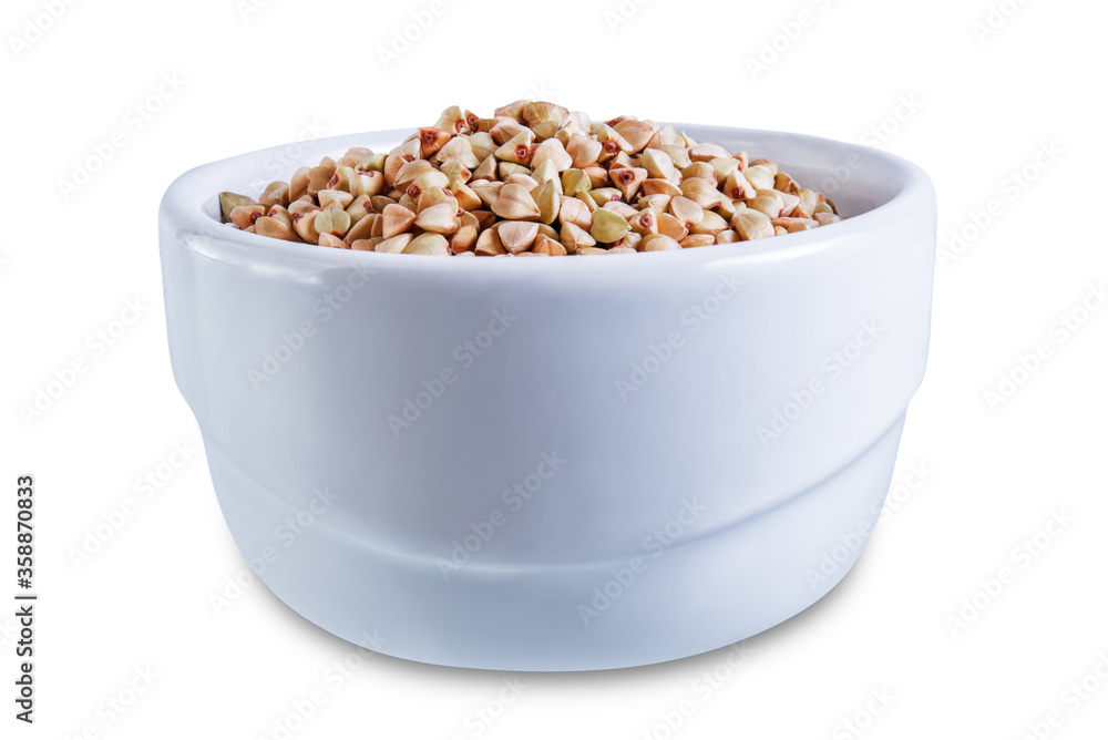 Dried Green Buckwheat porridge on a white isolated background Dried Green Buckwheat porridge on a white isolated background