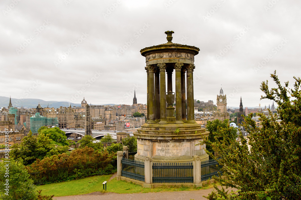 Dugald Stewart Monument, Calton Hill, Edinburgh, Scotland. Old Town and New Town are a UNESCO World Heritage Site