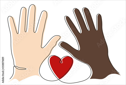 Black and white human hands will always be together for the future. Illustration concept for black lives matter.Motivational poster, card or banner against racism and discrimination.