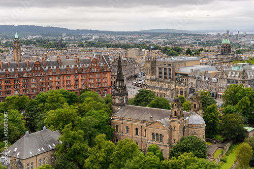 Aerial view of the Edinburgh, Scotland. Old Town and New Town are a UNESCO World Heritage Site