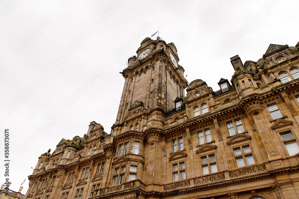Balmoral Hotel in Edinburgh, Scotland. Old Town and New Town are a UNESCO World Heritage Site