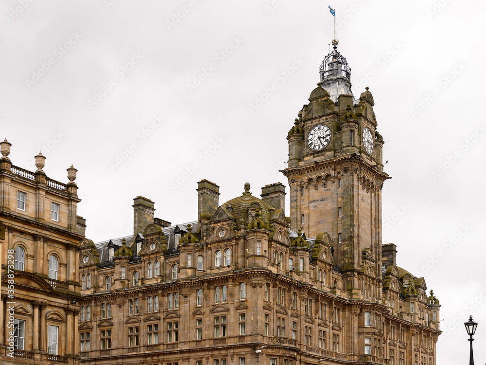 Balmoral hotel of Edinburgh, Scotland. Old Town and New Town are a UNESCO World Heritage Site