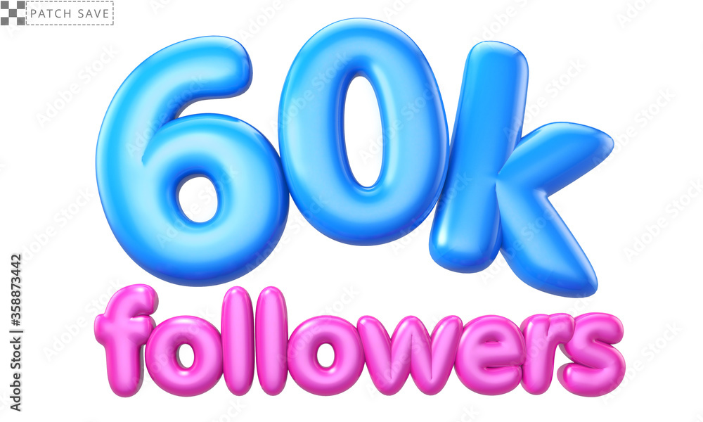 Words 60K FOLLOWERS made of inflatable isolated on white. Social media, likes and subscribes, communication concept Words 60K FOLLOWERS made of inflatable isolated on white. Social media, likes and subscribes, communication concept