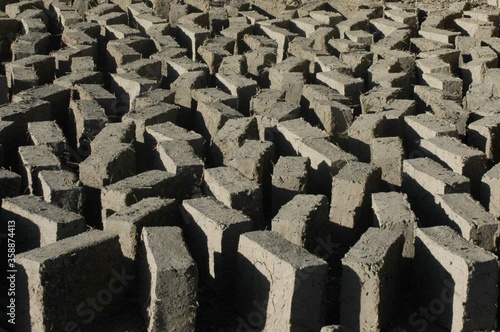 Brick making  bricks drying  in the Puno Region of Peru