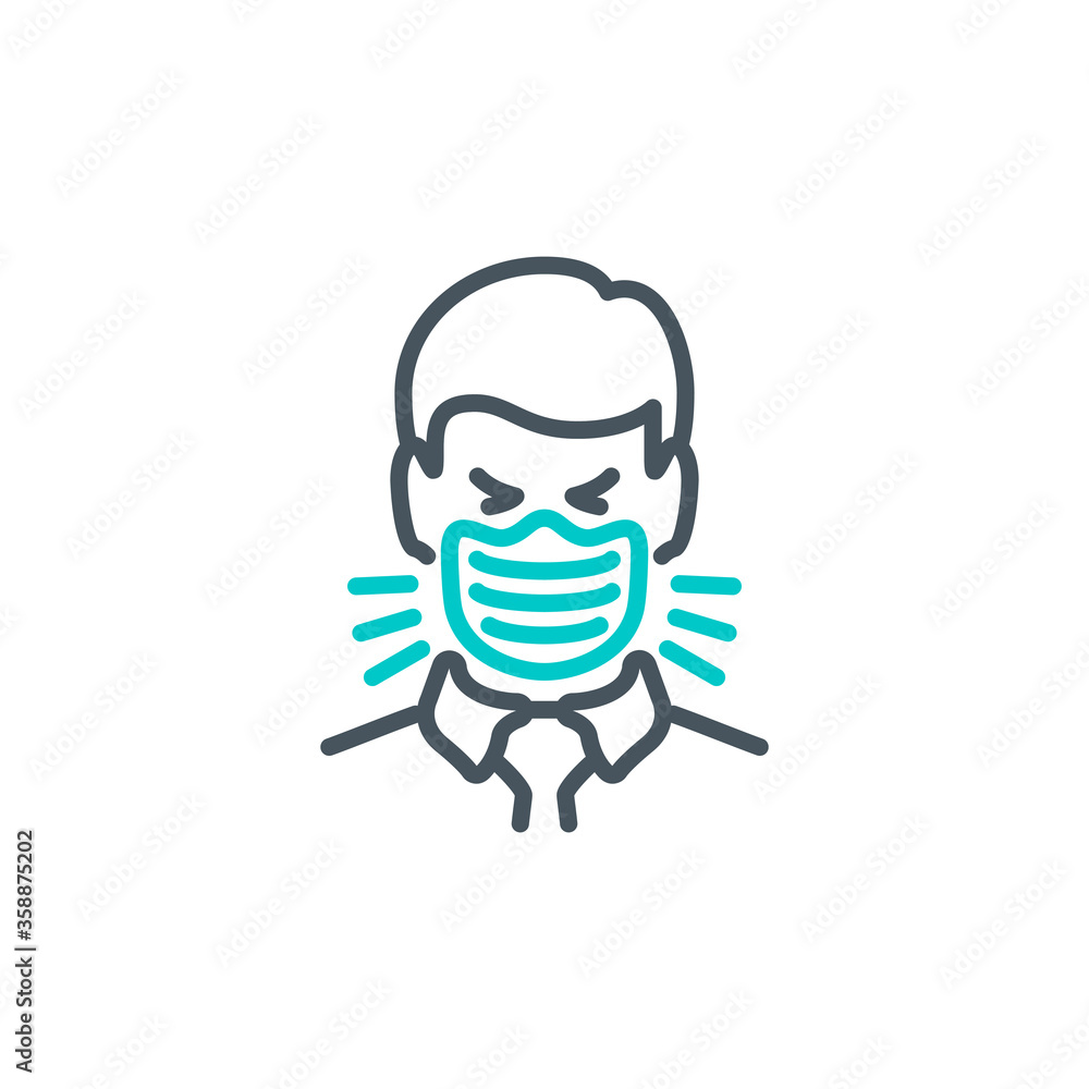 dry cough head man in medical mask single line icon isolated on white. Perfect outline symbol Coronavirus Covid 19 disease prevention pandemic banner. Quality design element with editable Stroke dry cough head man in medical mask single line icon isolated on white. Perfect outline symbol Coronavirus Covid 19 disease prevention pandemic banner. Quality design element with editable Stroke