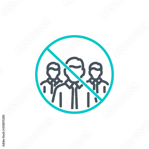 crowd of men without medical mask single line icon isolated on white. Perfect outline symbol Prevention Coronavirus Covid 19 quarantine banner. Quality design element avoid crowds with editable Stroke