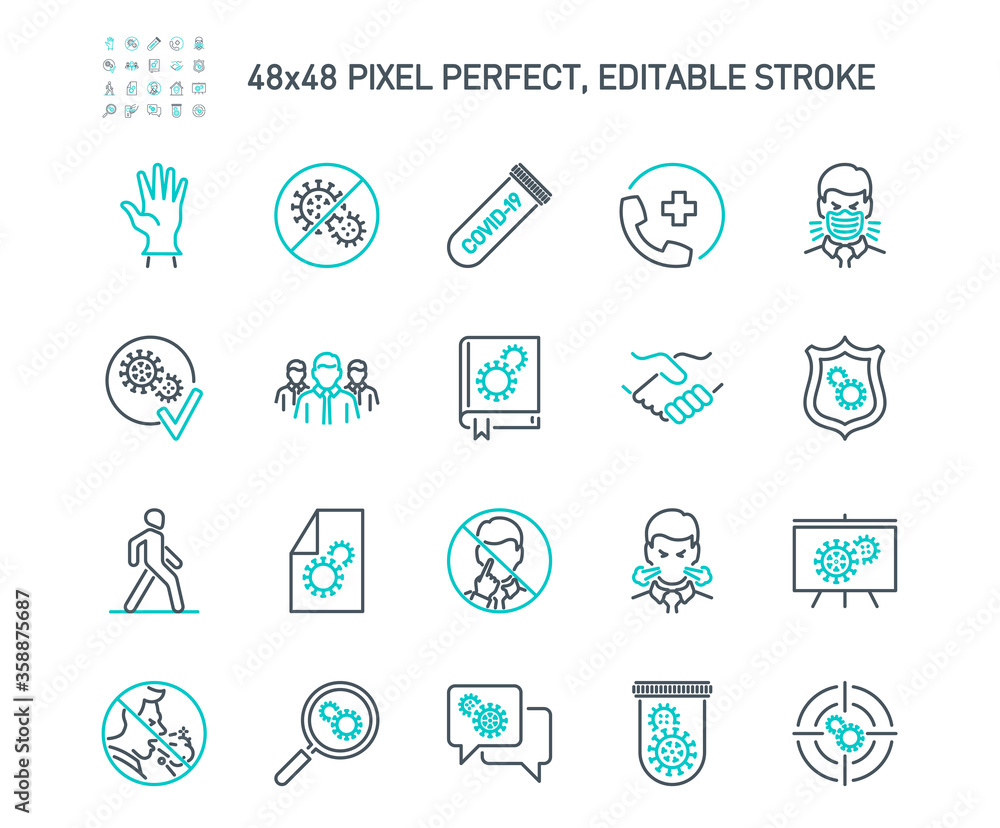 Simple Set of Coronavirus Protection Related Vector Line Icons. Contains such Icons as Protective Measures, Coronavirus Symptoms, Incubation Period and more. Editable Stroke. 48x48 Pixel Perfect. Simple Set of Coronavirus Protection Related Vector Line Icons. Contains such Icons as Protective Measures, Coronavirus Symptoms, Incubation Period and more. Editable Stroke. 48x48 Pixel Perfect.