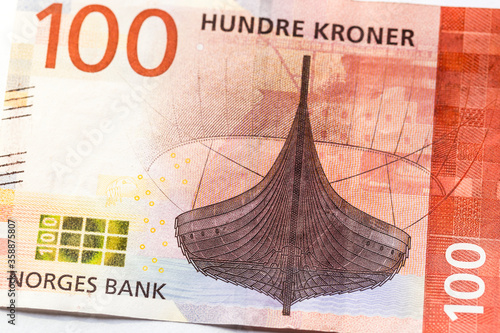 Obverse side of the new 100-krone NOK note with the Gokstad ship, Norway's largest preserved Viking ship. photo