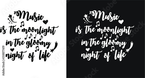 vector lettering phrases about music. two image options - black and white