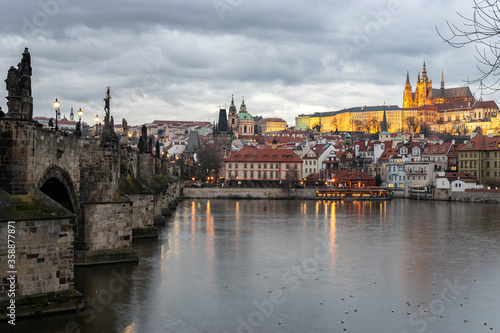 Prague night traditional panoramic cityscape in Europe Czech Republic. Old city for tourism © Maksym