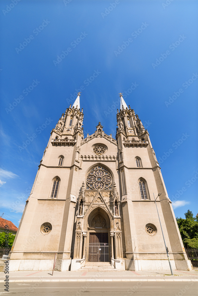 Vrsac, Serbia - June 04, 2020: A magnificent Roman – catholic cathedral dedicated to St Gerhard (serbian: Crkva Svetog Gerharda) was built in 1863. 