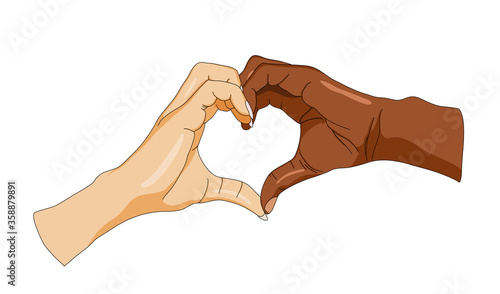 An illustration depicting two hands of different skin colors forming a heart