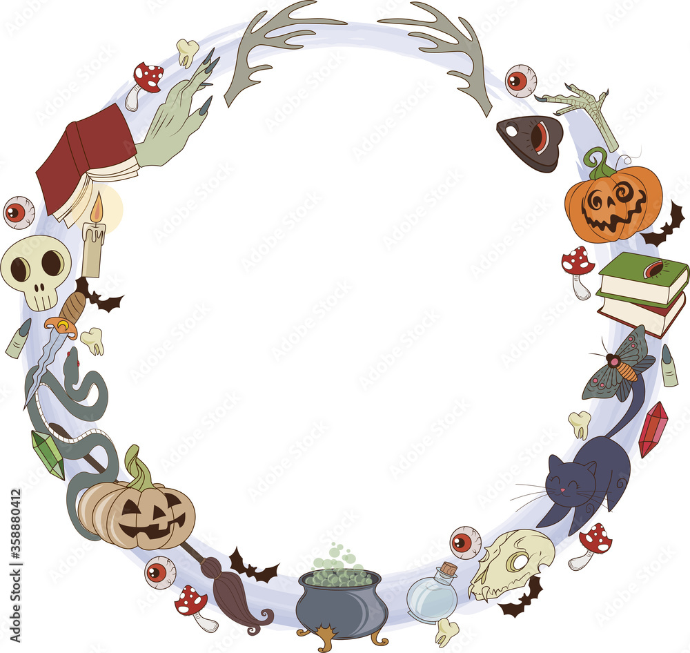 Obraz premium Round frame with attributes for witchcraft