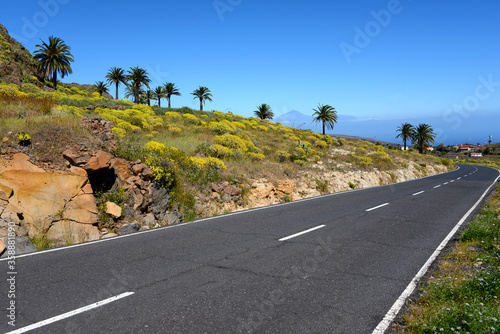 road near alajero on la gomera with tide volcano on Tenerife in the background photo