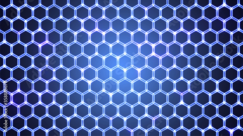 Abstract hexagon background. Hexagonal pattern on blue backdrop. Futuristic print or wallpaper. Stock vector illustration