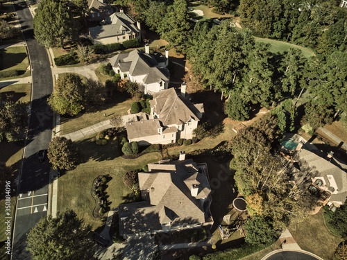 Aerial view of an upscale subdivision in suburbs of Atlanta, GA usa photo